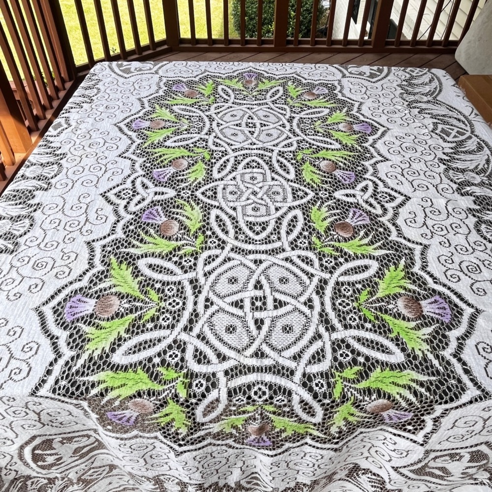 Vintage Celtic Thistle Lace Tablecloth Made in Great Britain Scottish Style